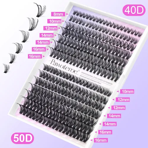 Miniatura 6 de Extensiones de pestañas en racimo Pawotence, 280 unidades, 40D 50D, extensiones de pestañas en racimo, pestañas individuales, 8-16mm