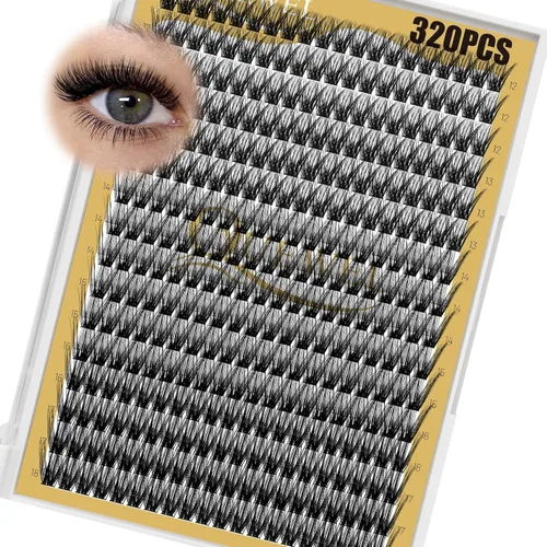 QUEWEL Extensiones de pestañas en racimo de 320 unidades, pestañas rizadas 50D, C, mezcla de pestañas individuales de 0.47 a 0.70 pulgadas, racimos