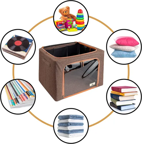 Miniatura 5 de Sorbus Contenedores de almacenamiento con marco de metal, bolsas organizadoras de ropa apilables y plegables, contenedores de almacenamiento de tela