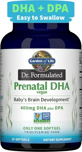 Garden of Life DHA vegano prenatal formulado por el Dr. - Suplemento vegano certificado con Omega 3 con 400 mg de DHA + DPA de algas Omega 3 en
