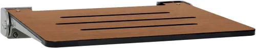 Seachrome Asiento de ducha plegable Silhouette Slimline de 18 pulgadas, para montaje en pared, asiento rústico de teca con marco plateado