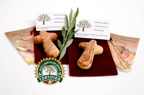 Miniatura 3 de Cruz certificada de madera de olivo de Tierra Santa (10, cruz de bolsillo pequeña)