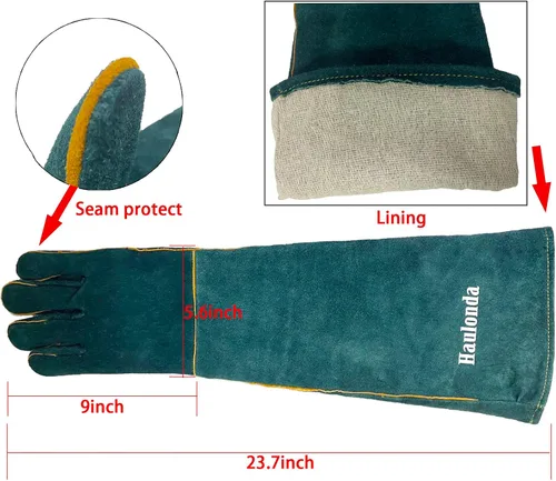 Miniatura 3 de Guantes de manejo de animales, a prueba de mordeduras, de cuero de 23.7 pulgadas, a prueba de mordidas, para agarrar reptiles, aseo, viajes al