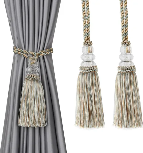 Miniatura 7 de Alzapaños de cortina con borla, alzapaños elegantes y decorativos para exteriores, lazos modernos de cuerda para ventanas con ganchos, para Beige