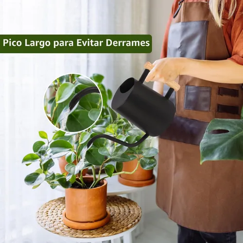 Miniatura 2 de GUKJOB Regadera para plantas, regadera de metal de 35 onzas, de acero inoxidable para plantas de interior con pico curvo largo, pequeño bonsái, Negro