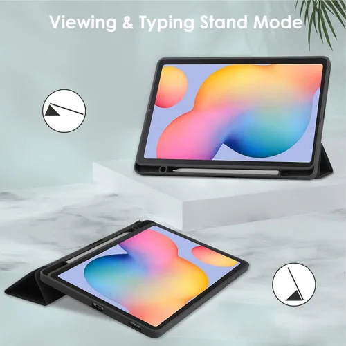 Miniatura 3 de Funda para Galaxy Tab S6 lite 10.4 2022/2020/2024 con soporte para bolígrafo, ultra delgada, ligera, a prueba de golpes, con carcasa trasera Negro