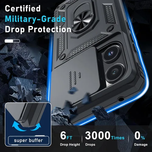 Miniatura 5 de Janmitta Funda compatible con Moto Edge 2025, cubierta integrada para lente de cámara deslizante + soporte de anillo de dedo, resistente, a prueba
