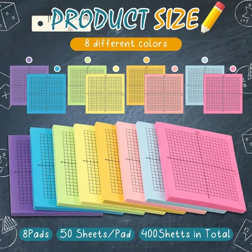 Miniatura 2 de Sabary 8 paquetes de notas adhesivas de papel cuadriculado, 400 hojas de 3 x 3 pulgadas, mini blocs de gráficos lineados de 20 x 20, notas adhesivas