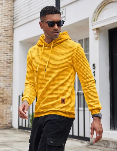 Miniatura 3 de COOFANDY - Sudadera con capucha para hombre, casual, de manga larga, con cordón ajustable y punto gofre