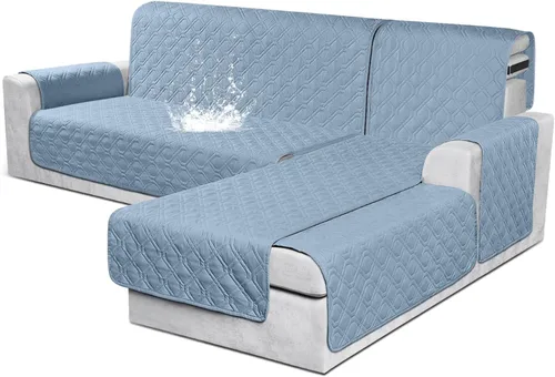 VANSOFY Fundas para Sofá Seccional 100% Impermeables Funda Deslizable para Sofá en Forma de L 3 Piezas Reversible Funda para Chaise Lounge para Sofá