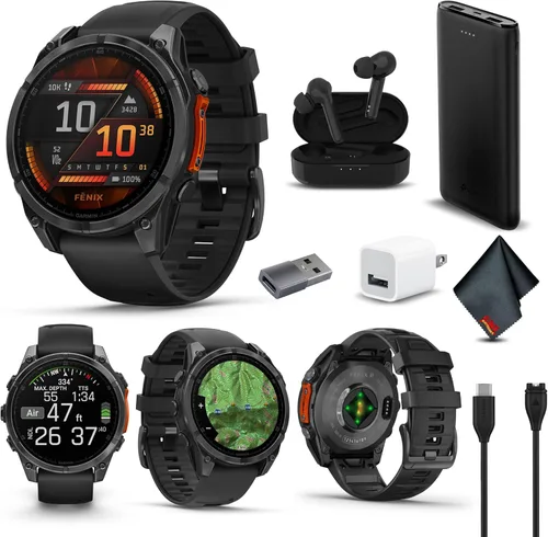 Miniatura 18 de Garmin Fenix 8 AMOLED Premium Multisport GPS Smartwatch gris pizarra con banda de silicona negra, linterna LED incorporada, paquete de reloj