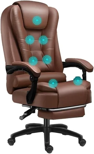 Miniatura 9 de Executive Leather Office Chair Big and Tall Reclining Swivel Desk Chair Adjustable Height with Footrest and Armrest(/Beige)