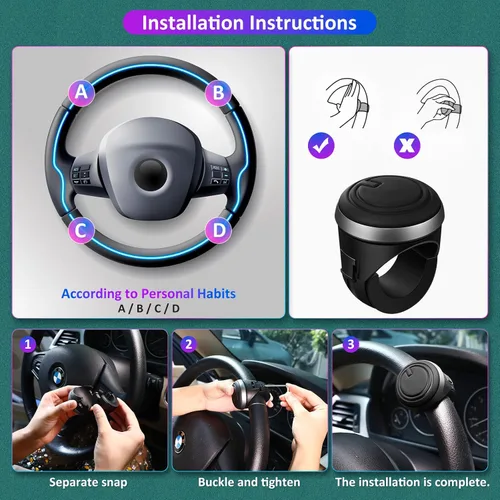 Miniatura 7 de Perillas giratorias para volante Buddy del volante con rotación de 360 grados Perillas suicidas para volante con superficie de silicona