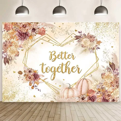 MEHOFOND Fondo de boda de otoño de 7 x 5 pies, diseño de calabaza, bohemio, floral, para fotografía de boda, corazón, geométrico, puntos dorados con
