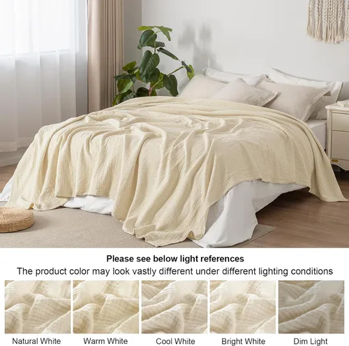 Miniatura 5 de PHF Manta de Muselina de Algodón 100%, Tamaño Queen 90"x90", Manta de Gasa Ligera de 4 Capas, Manta Minimalista Transpirable Suave como Nube para 02