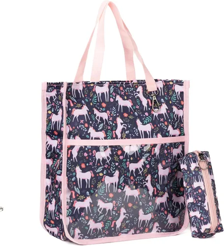 Miniatura 14 de Bolsas de mano lindas para niños y niñas de 4 a 16 años, bolsos con estuche de lápices, bolsas de libros con cremallera para la escuela y el tiempo