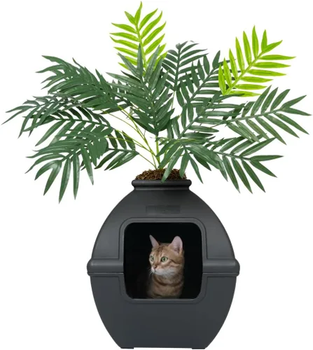 Miniatura 48 de Good Pet Stuff Caja de arena oculta para gatos con planta artificial, maceta redonda decorativa, filtro de carbón con ventilación para control