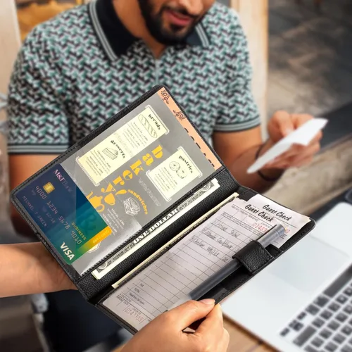 Miniatura 6 de CoBak - Libreta para meseros, organizador compacto con bolsillos transparentes y para dinero, portabolígrafo, se ajusta perfectamente al delantal