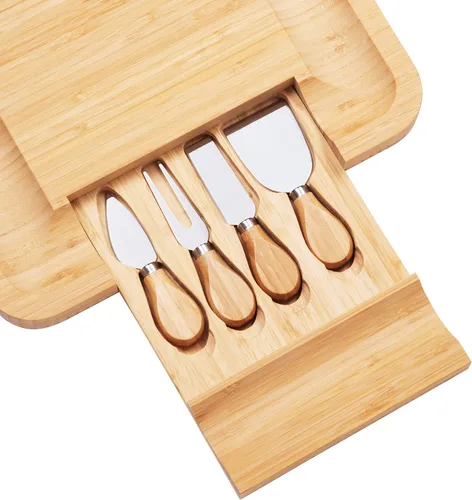 Miniatura 8 de Dynamic Gear. - Juego de tabla de quesos de bambú con juego de cuchillos en cajón deslizante que incluye 4 utensilios de acero inoxidable