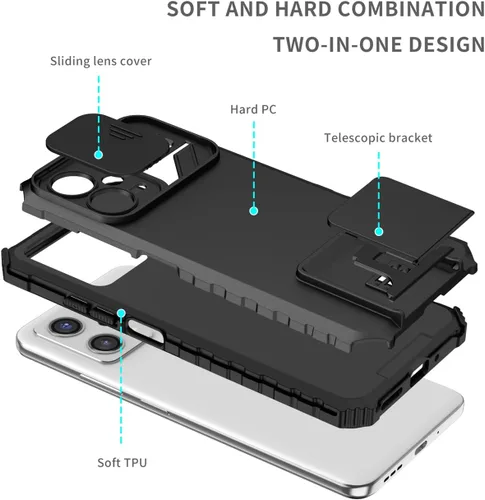 Miniatura 3 de Funda para Redmi Note 12 5G, Redmi Note 12 4G/Poco X5 5G con protector de pantalla de vidrio templado y cubierta de cámara deslizante, cubierta