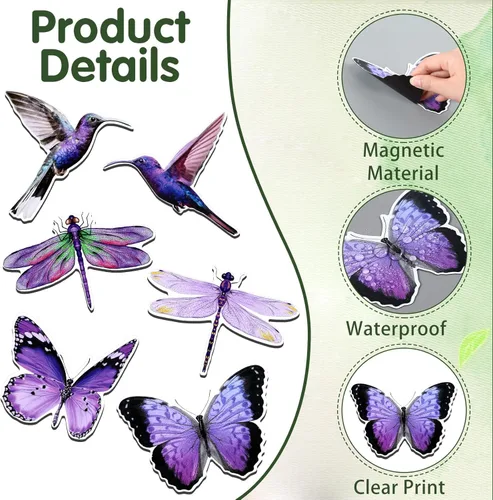 Miniatura 6 de Konohan 12 imanes retráctiles para puerta de colibrí, mariposa, libélula de doble cara, protector decorativo flexible de pantalla magnética