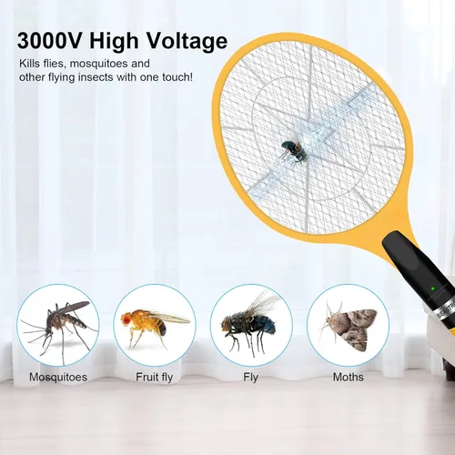 Miniatura 6 de Raqueta asesina de gran tamaño con carga USB (actualizada) insectos, mosca eléctrica 3000, 1 paquete, amarillo
