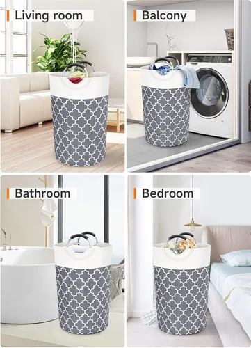Miniatura 7 de Fabspace - Cesta de lavandería grande con bolsa de lavandería plegable, cesta de ropa con asas altas impermeables para viajes, baño, elementos Gris