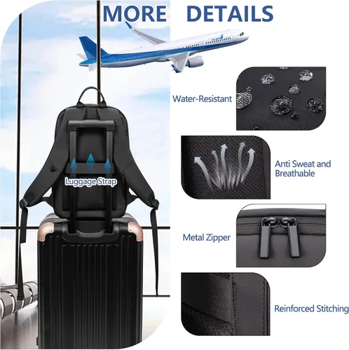 Miniatura 5 de Mochila de negocios para hombres antirrobo resistente al agua mochila de desplazamiento para portátil de 15.6 pulgadas para el trabajo diario, Negro