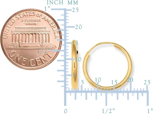 Miniatura 2 de Pendientes de aro redondos sin fin brillantes de oro amarillo de 10 quilates