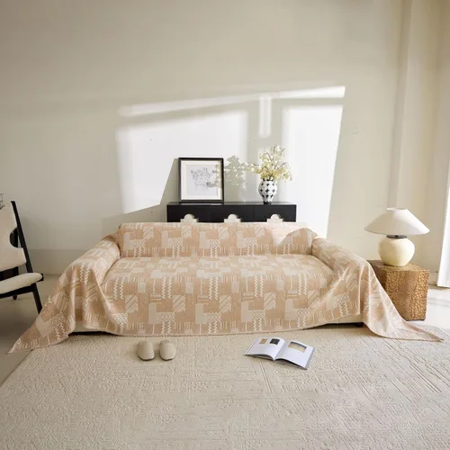 Miniatura 34 de DREAMINGO Funda de Sofá de Chenilla Beige Bohemia Geométrica Jacquard para Sofá de 3 Cojines Antideslizante Seccional Forma de L para Perros