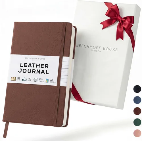 Miniatura 13 de BEECHMORE BOOKS Cuaderno rayado, 5.8 x 8.3 pulgadas, páginas rayadas A5, 160 páginas, diarios de cuero de tapa dura para mujeres, hombres, escritura