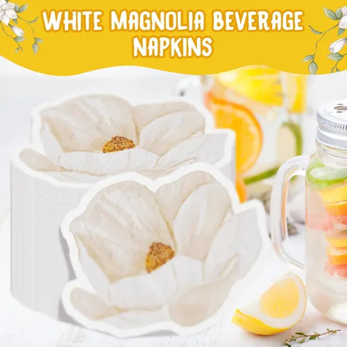 Miniatura 4 de Kosiz 100 servilletas de papel florales en forma de flor de otoño, servilletas de cóctel florales para otoño, cumpleaños, fiesta en casa, Magnolia