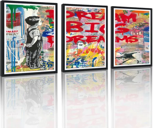 Miniatura 69 de 3 Piezas de Arte de Pared Banksy en Lienzo, Póster de Graffiti, Decoración de Pared con Citas Inspiradoras, Nunca Te Rindas, Obras de Arte para Sala