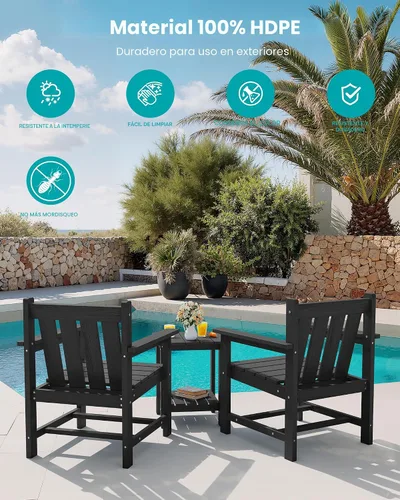 Miniatura 6 de SERWALL - Juego de muebles de patio bistró de 3 piezas, juego de sillas Adirondack para todo clima con mesa auxiliar, juego de muebles de patio al