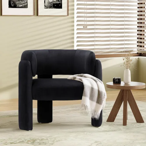 Miniatura 10 de COLAMY Silla decorativa moderna de terciopelo, silla tapizada, cómoda silla con brazo lateral con 3 patas para sala de estar, dormitorio, lectura