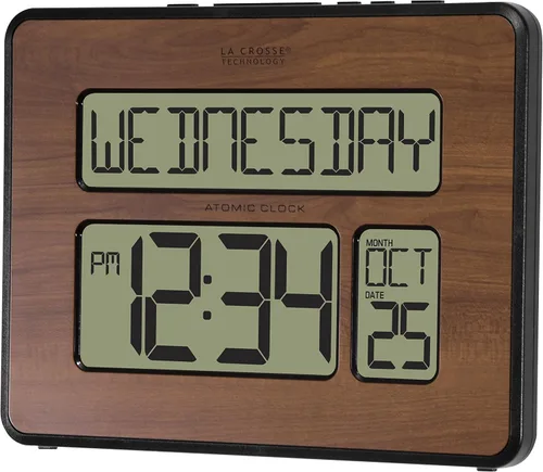 Miniatura 4 de La Crosse Technology 513-1419-WA-INT Reloj con calendario digital completo atómico, grande, nogal, 9.84 pulgadas de largo x 1.14 pulgadas de ancho x