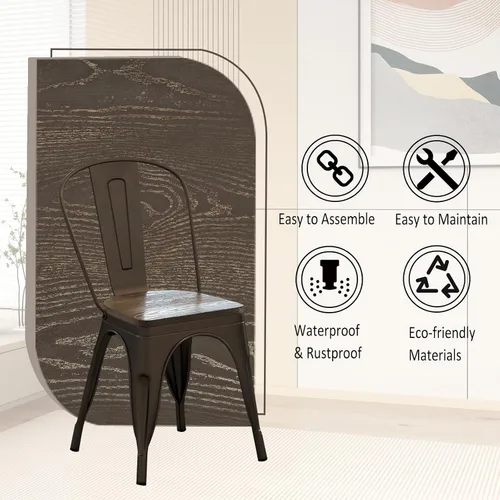 Miniatura 5 de NAFORT Juego de 4 sillas de comedor de estilo industrial, sillas de metal apilables de 18 pulgadas con respaldo alto, asiento de madera