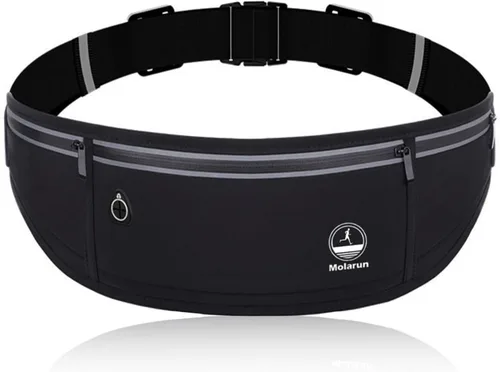 Miniatura 11 de Cangurera delgada para correr para mujeres y hombres, riñonera para correr, cinturón de dinero, soporte para teléfono para correr, deportes, Negro
