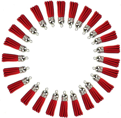 Miniatura 5 de Llavero con borlas de cuero con tapas blancas plateadas, dije de borla para hacer joyas, llavero, pulseras, anillos, manualidades, 30 unidades Negro