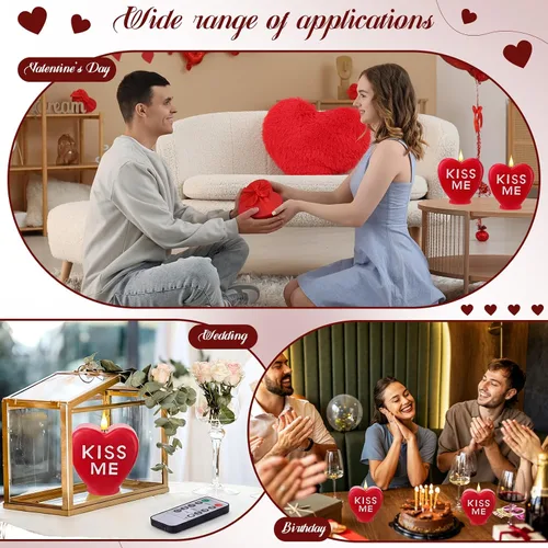 Miniatura 7 de Retisee 2 velas LED en forma de corazón sin llama para el día de San Valentín, velas románticas de colección de San Valentín, decoración romántica