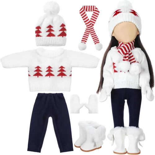 Miniatura 10 de Bencailor Conjunto de 6 piezas de ropa y accesorios de invierno de 18 pulgadas para muñecas de invierno, suéteres, pantalones, sombreros, zapatos