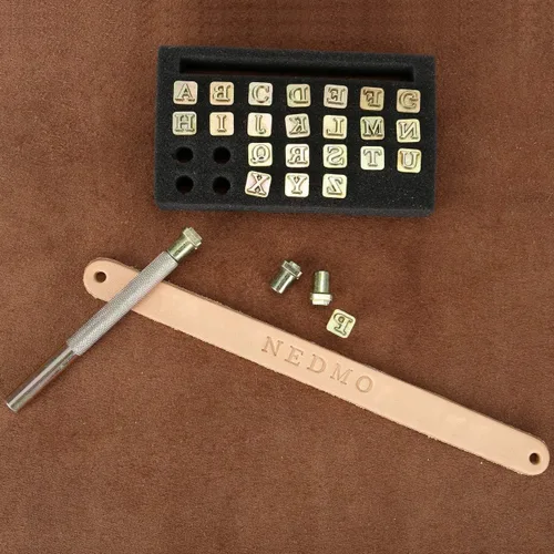 Miniatura 4 de Yoption Juego de 27 herramientas de estampado de carrocería de cuero, 26 sellos del alfabeto, herramienta de perforación de acero de 0.236 in+1