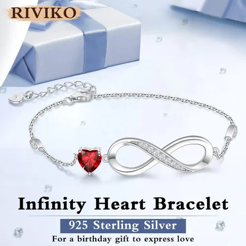 Miniatura 3 de RIVIKO Pulsera con dije de símbolo de corazón de amor infinito para mujer, plata de ley 925, ajustable, cumpleaños, Navidad, día de San Valentín