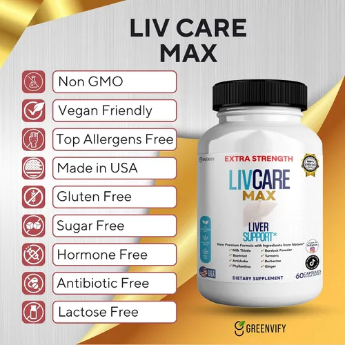 Miniatura 5 de Livcare Max Suplemento de apoyo hepático, extra fuerte, 60 cápsulas vegetales, suministro para 30 días con cardo mariano, remolacha, alcachofa (1)