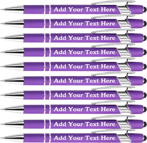 Miniatura 26 de Bolígrafos personalizados a granel grabados personalizados con punta de lápiz capacitivo, bolígrafos personalizados de tinta negra, regalos