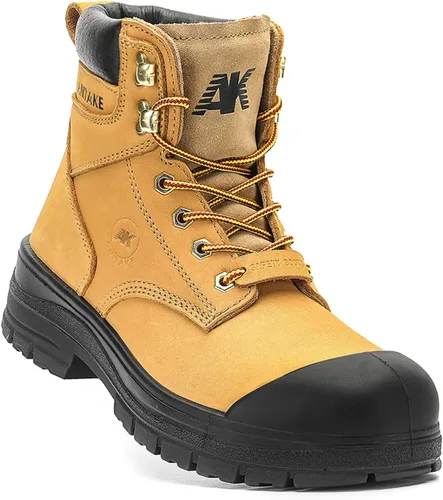 Botas de trabajo con punta de acero para hombre, 6 pulgadas, cuero de grano completo, aislamiento eléctrico, antideslizantes, resistentes a los