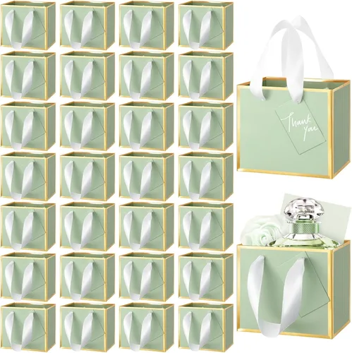 Miniatura 12 de Yeaqee 50 mini bolsas de regalo de papel de aluminio metálico con asas de 4 x 4.75 x 2.25 pulgadas, bolsa pequeña de agradecimiento de San Valentín