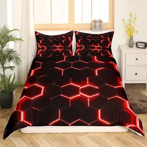 Miniatura 7 de Funda de edredón de panal para niños, hombres y niñas, juego de ropa de cama moderno con temática geométrica hexagonal, diseño de cuadrícula