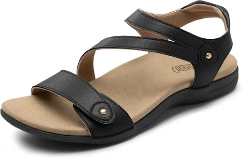 Rihero Sandalias ortopédicas para mujer, con soporte de arco, cómodas sandalias planas con correa ajustable para caminar en la playa en verano