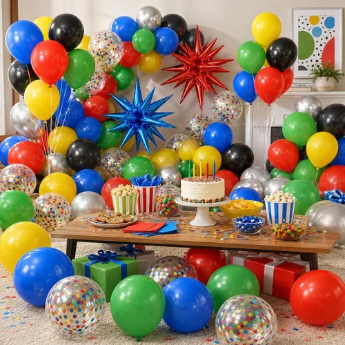 Miniatura 8 de Globos negros y rojos amarillos azules, globos de confeti de 12 pulgadas negros rojos amarillos azules verdes plateados metálicos con globo